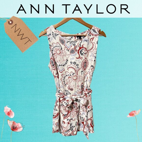 Ann Taylor - Paisley Floral Sleeveless Linen Blend Peplum Tunic Top - Size M - Picture 1 of 11